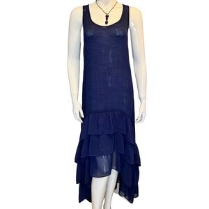 Stetson Blue Western Tiered Ruffle Hem High-Low Sleeveless Dress Size Medium